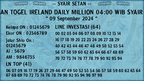 Prediksi Ireland Daily Million 04:00 WIB