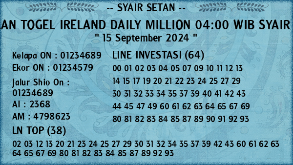 Prediksi Ireland Daily Million 04:00 WIB