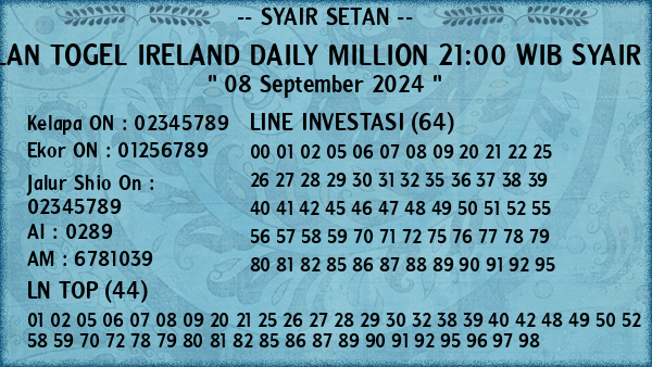 Prediksi Ireland Daily Million 21:00 WIB