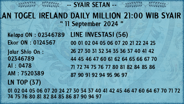 Prediksi Ireland Daily Million 21:00 WIB