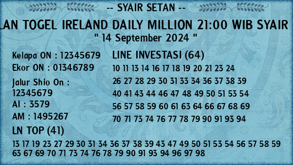 Prediksi Ireland Daily Million 21:00 WIB