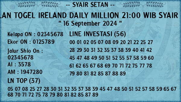 Prediksi Ireland Daily Million 21:00 WIB